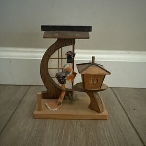 Vintage 6" Geisha Girl Stick Doll Figurine In Kimono on Wood‎ Base Japan